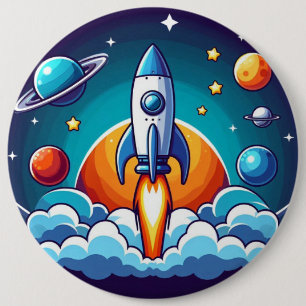 Retro, outer space rocket button