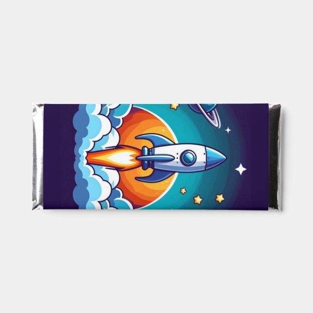 Retro, outer space rocket hershey bar favors (Front)