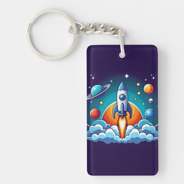 Retro, outer space rocket keychain (Front)