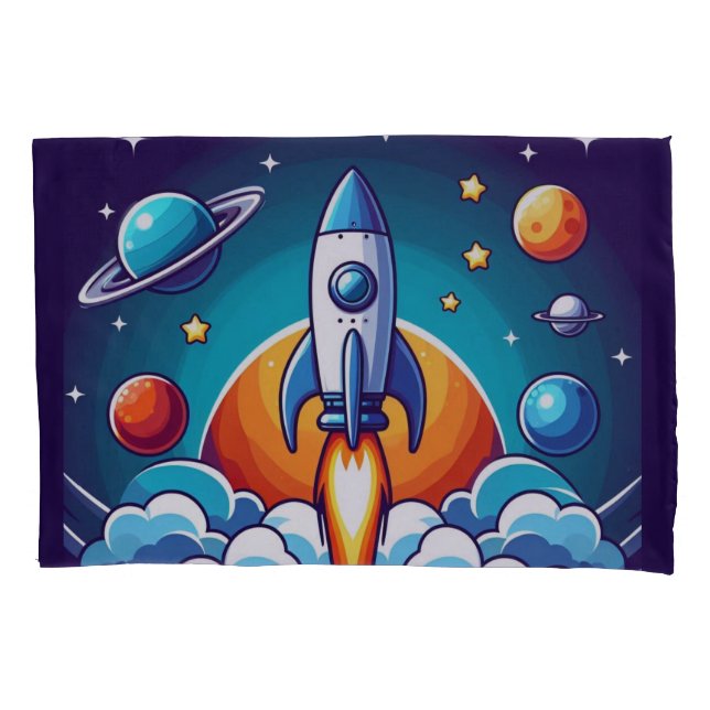 Retro, outer space rocket pillow case (Front)