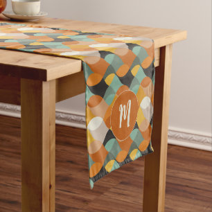 Retro Oval Shapes Orange Teal Gold Monogram Medium Table Runner