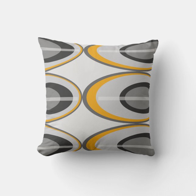 Retro Oval Throw Pillows - Gold, Black and Gray (Front)