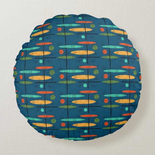 Retro Ovals & Lines Round Pillow (Front)