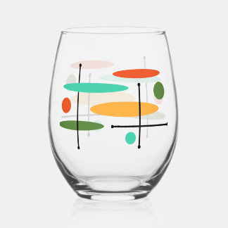 Retro Ovals & Lines Stemless Wine Glass