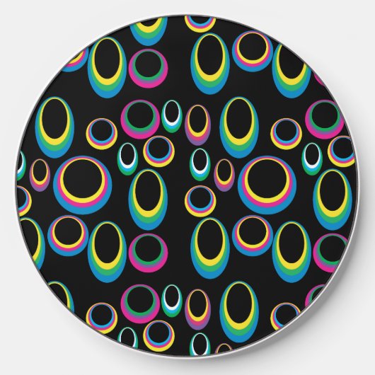 Retro Ovals on Black Wireless Charger (Front)