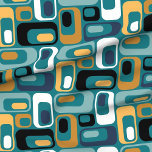 retro ovals teal mustard black aqua indigo  fabric
