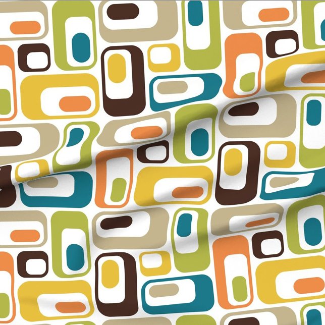 Retro Ovals white mustard teal orange green brown  Fabric (Creator Uploaded)
