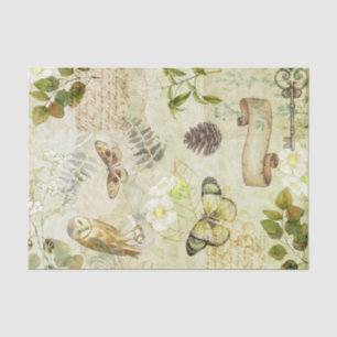 Retro Owl Butterfly Pine Leaves Floral Decoupage Tissue Paper