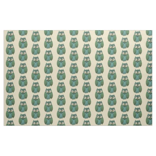 Retro Owl - Green and Teal on Tan Background Fabric