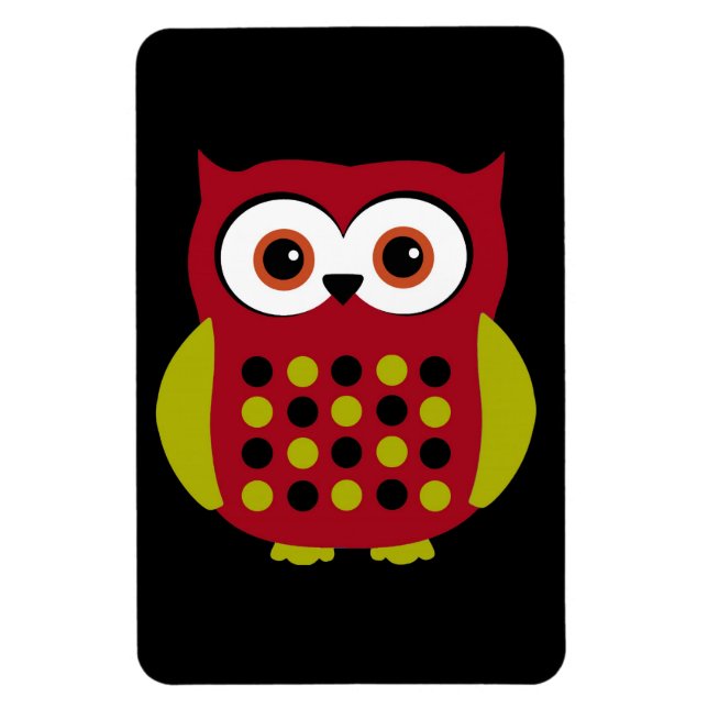 Retro Owl in Red Magnet (Vertical)