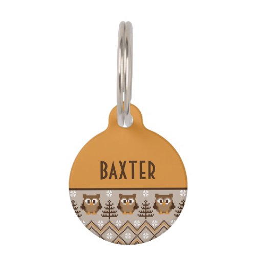 Retro Owl Knitted Design Round Pet Tag