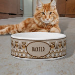 Retro Owl Knitted Design Tan Orange Brown<br><div class="desc">Your pet can eat and drink in personalized style with the Retro Owl Knitted Design Tan Orange Brown Bowl. Add your pets name to make uniquely yours.</div>