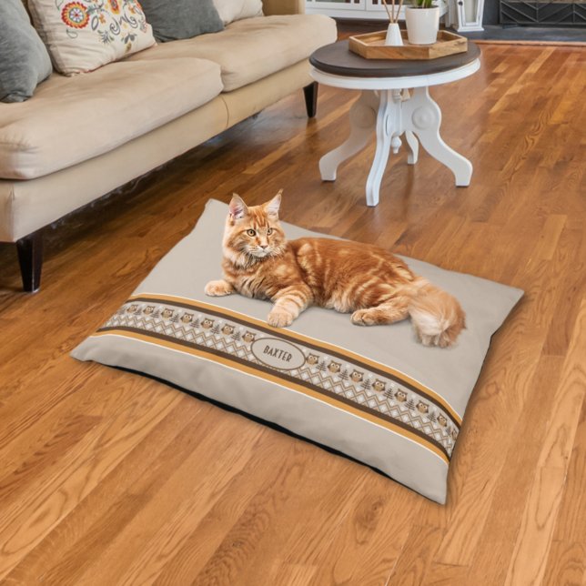 Retro Owl Knitted Design Tan Orange Brown Pet Bed (Creator Uploaded)