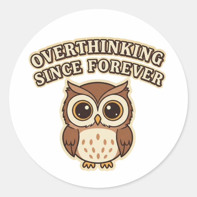 Retro Owl Overthinking Vinyl Sticker (Front)