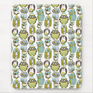 Retro Owl pattern cute funny background Mouse Pad