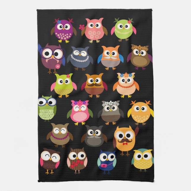 Retro Owl Pattern Kitchen Towel (Vertical)