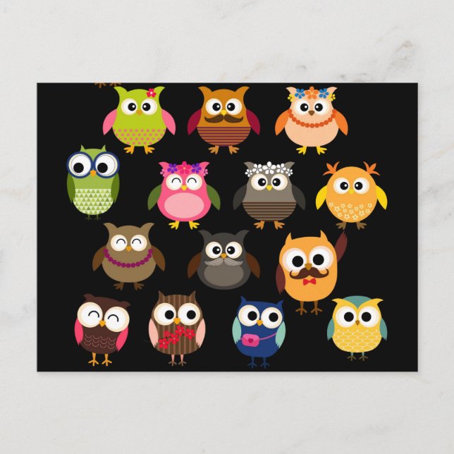 Retro Owl Pattern Postcard (Front)