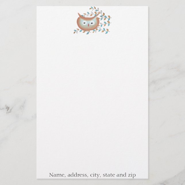 Retro Owl Personalized Stationery (Front)