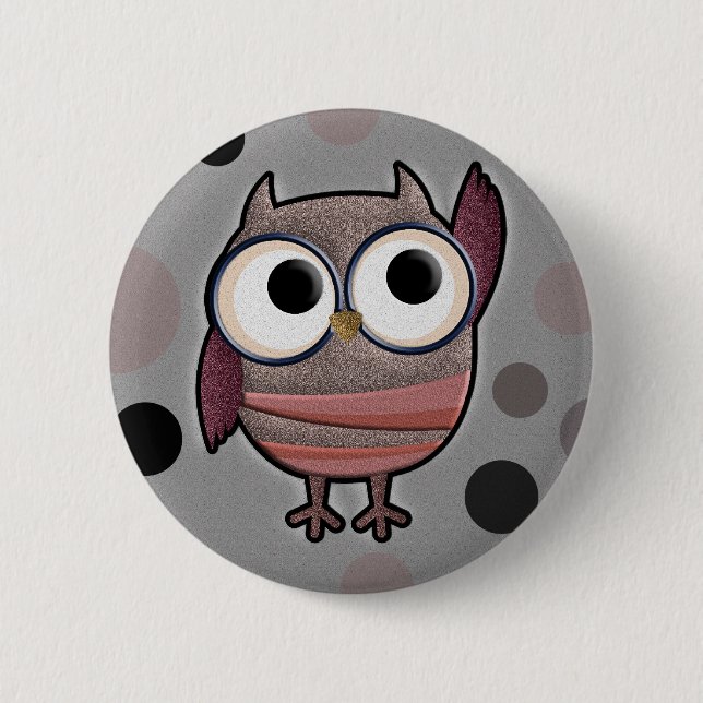 Retro Owl Pinback Button (Front)