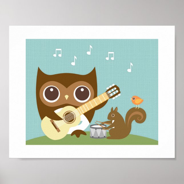 Retro Owl Singing Poster Print (Front)