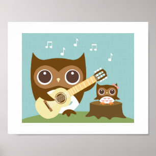 Retro Owl Singing Poster Print