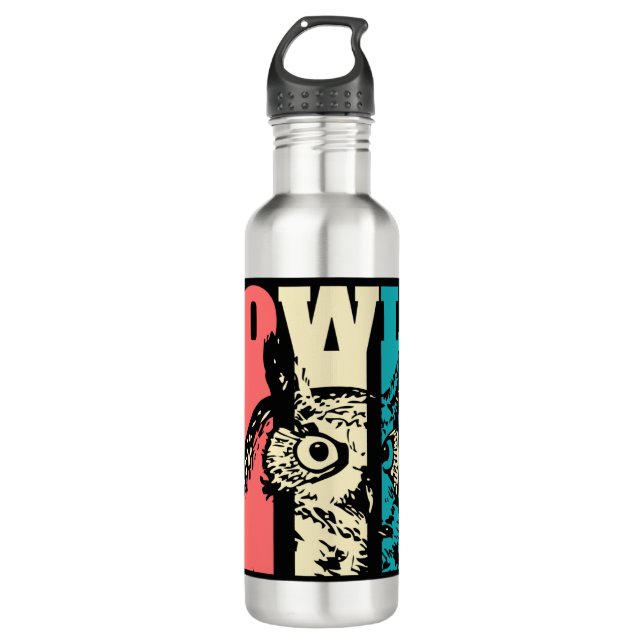 Retro Owl Stainless Steel Water Bottle (Front)