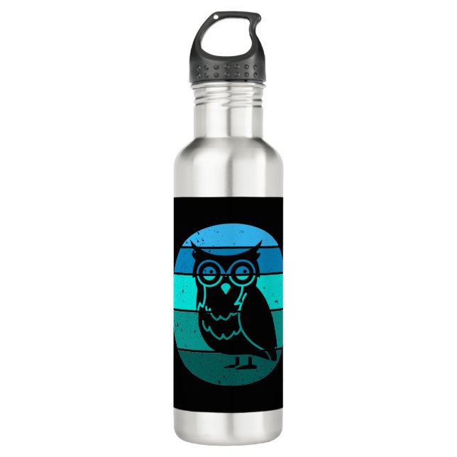 Retro Owl Stainless Steel Water Bottle (Front)