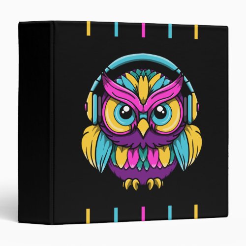 Retro Owl Wearing Headphones 3 Ring Binder