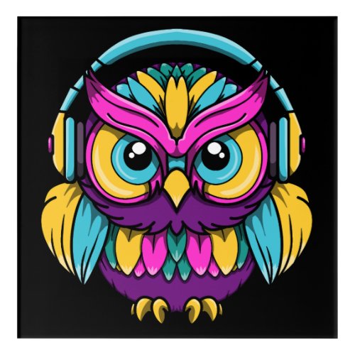 Retro Owl Wearing Headphones Acrylic Print