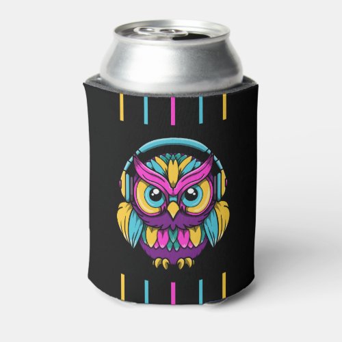 Retro Owl Wearing Headphones Can Cooler