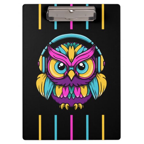 Retro Owl Wearing Headphones Clipboard