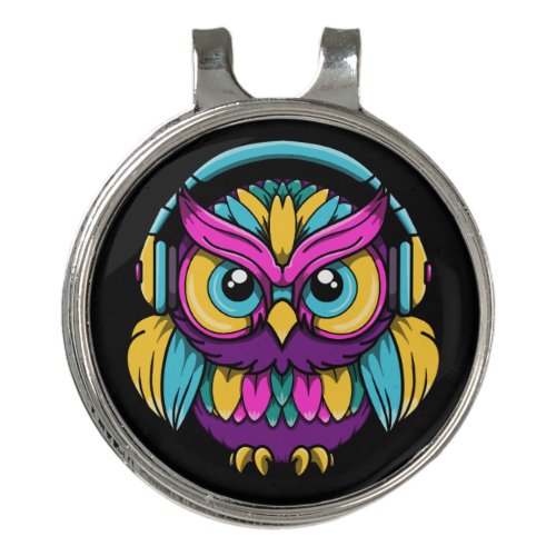 Retro Owl Wearing Headphones Golf Hat Clip