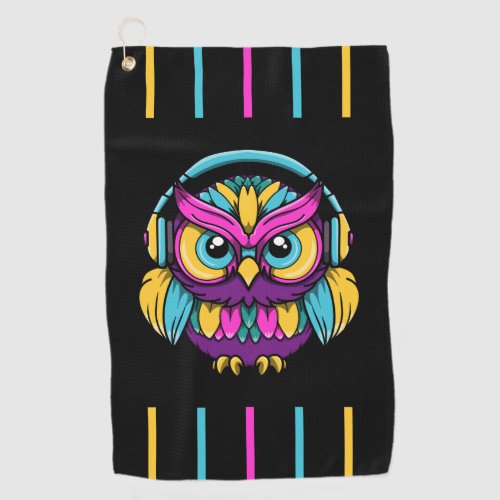 Retro Owl Wearing Headphones Golf Towel