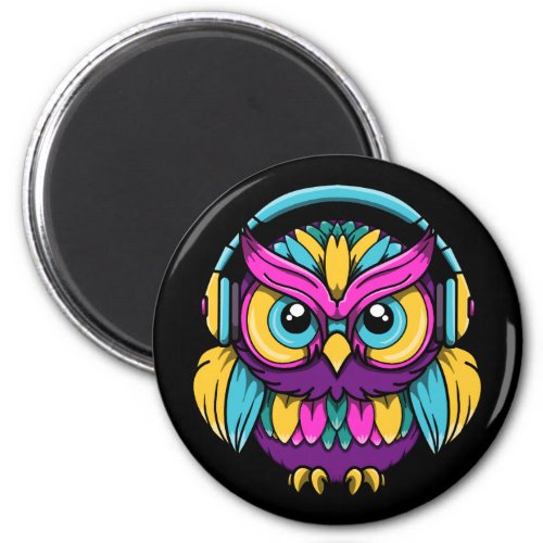 Retro Owl Wearing Headphones Magnet