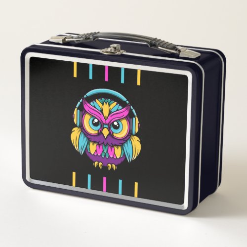 Retro Owl Wearing Headphones Metal Lunch Box