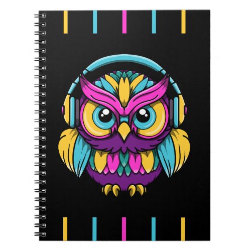 Retro Owl Wearing Headphones Notebook