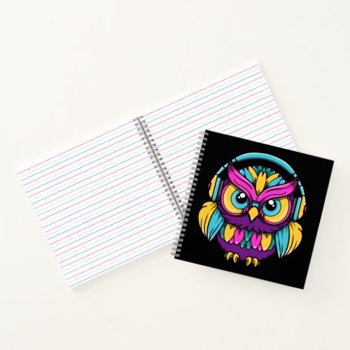 Retro Owl Wearing Headphones Notebook