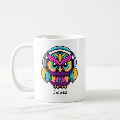 Retro Owl Wearing Headphones Personalized Coffee Mug