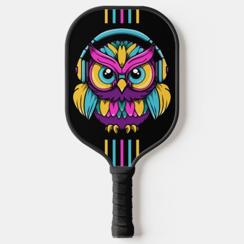 Retro Owl Wearing Headphones Pickleball Paddle