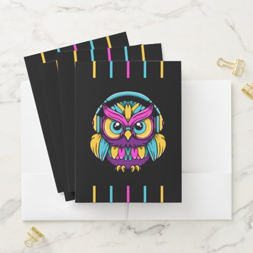 Retro Owl Wearing Headphones Pocket Folder