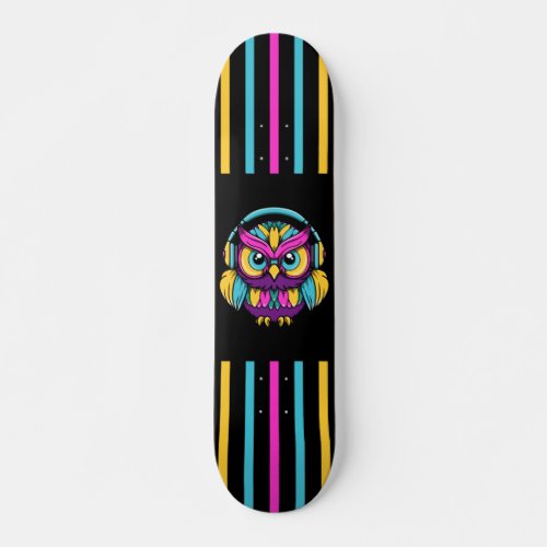 Retro Owl Wearing Headphones Skateboard