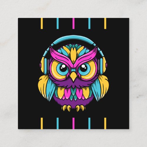 Retro Owl Wearing Headphones Square Business Card