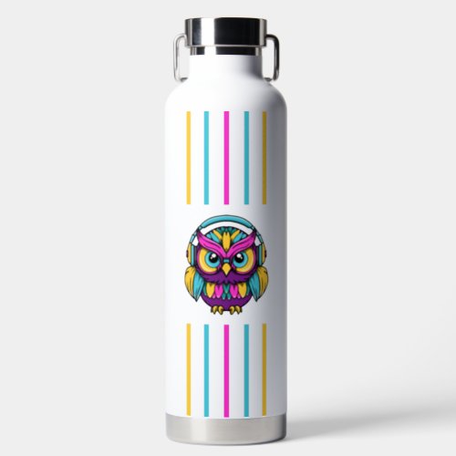 Retro Owl Wearing Headphones Water Bottle