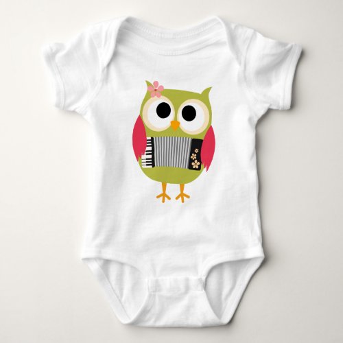 Retro Owl with Accordion _ Cute Baby Bodysuit
