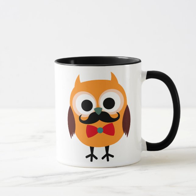 Retro Owl with Handlebar Mustache Moustache Mug (Right)