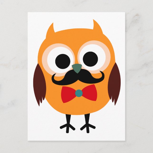 Retro Owl with Handlebar Mustache Moustache Postcard (Front)