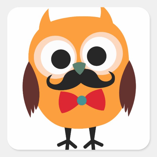 Retro Owl with Handlebar Mustache Moustache Square Sticker (Front)