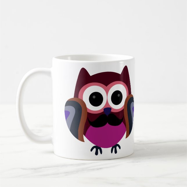 Retro Owl with Mustache Coffee Mug (Left)