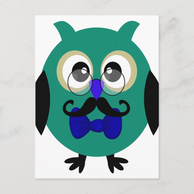 Retro Owl with Mustache & Glasses Postcard (Front)