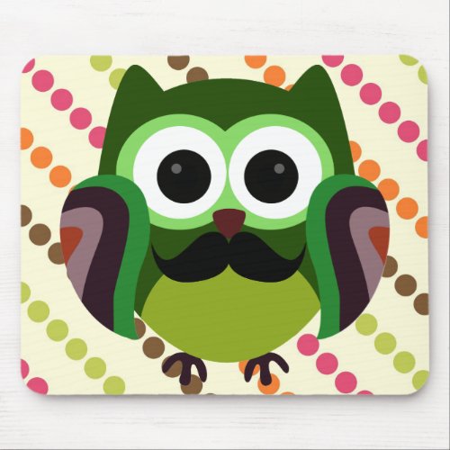 Retro Owl with Mustache Mouse Pad